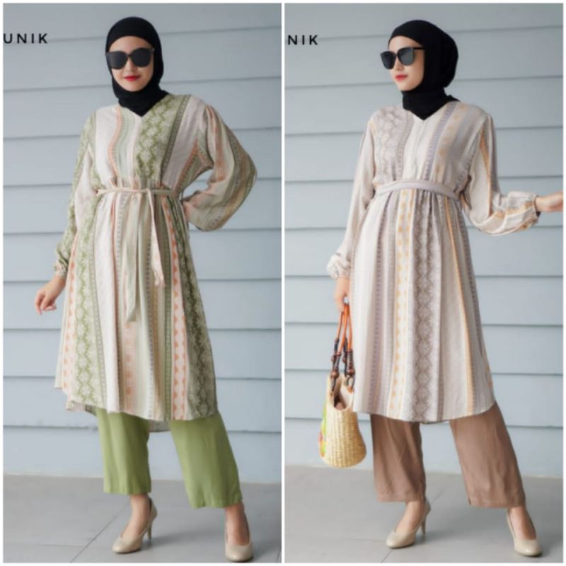 BISA COD AZKIYAHIJAB29 DEBBY TUNIK LONG TUNIC BATIK ETNIK KATUN RAYON VISCOSE BUSUI JUMBO TALI BELT 