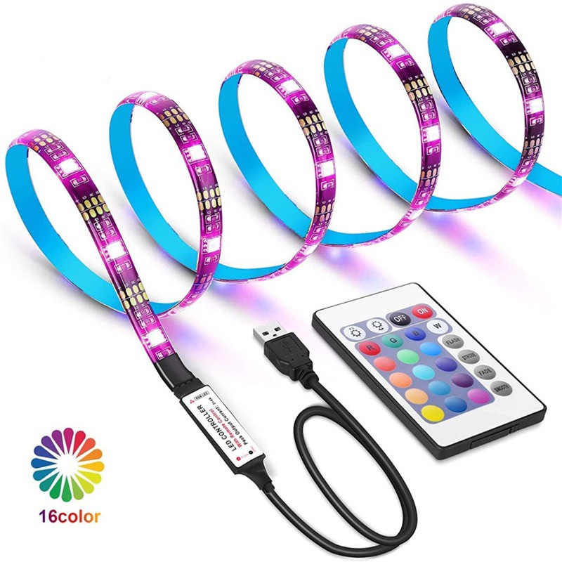 USB Mood Light 5V Led Strip 5050 RGB dengan Remote Control 24 key