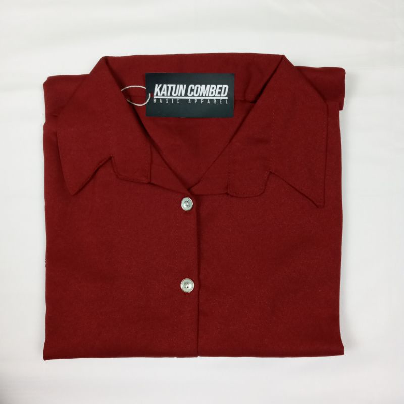 Kemeja Wanita Kombinasi Warna Lengan Panjang Model Korean Style-Maroon