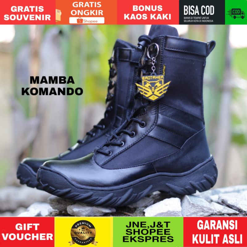 SEPATU PDL TNI POLRI SEKURITY OUTDOR HIKING BIKER BAHAN KULIT SAPI MERK BROTRHER MAMBA PAKAI RESLETING SUDAH DI SOL