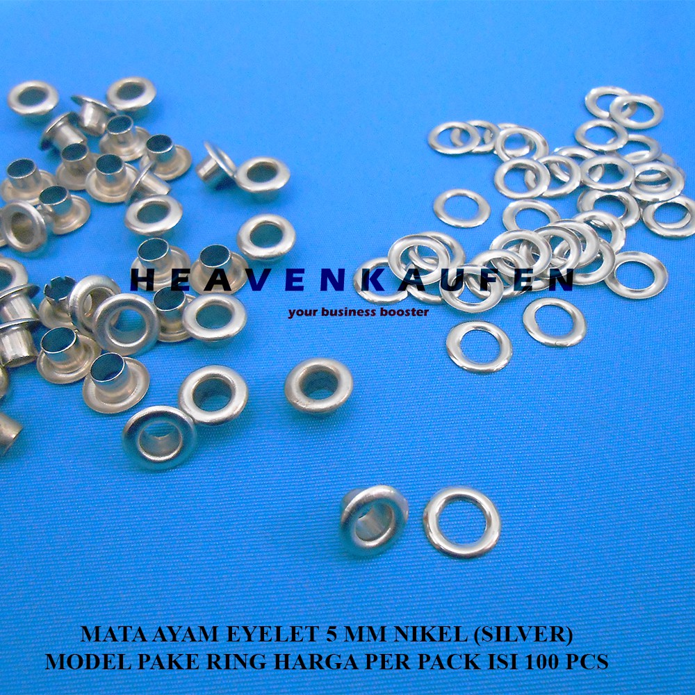 Mata Ayam Eyelet Mata Itik Diameter Lubang 5 mm Nikel Silver Model Pakai Ring Per Pack Isi 100 Pcs