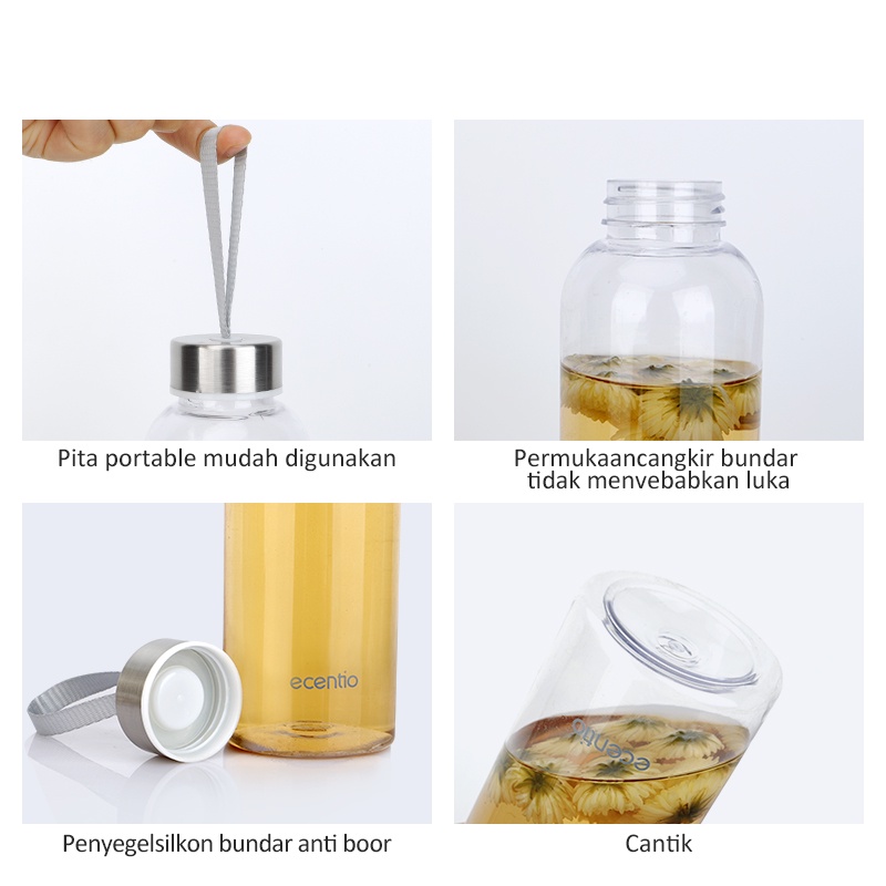 ecentio &amp; FOODI 500ml botol Minum bpa free/tempat Minum Portable/bottle Minum/Botol air bening polos transparan/penyimpanan