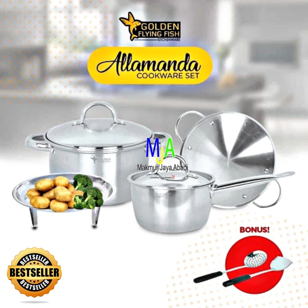 (BISA COD) PROMO Panci Set Golden Flying Fish Cookware Set Allamanda 8pcs STAINLESS STEEL Premium