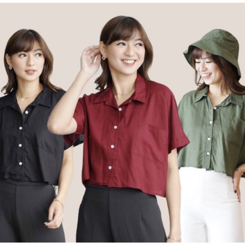 KEMEJA WANITA CROP POLOS