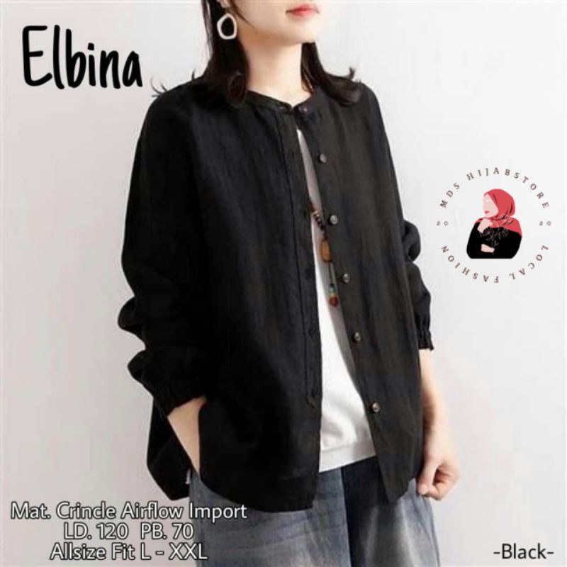 Elbina blouse jumbo | blouse kemeja bigsize LD 120 | full kancing aktif matt crincle airflow