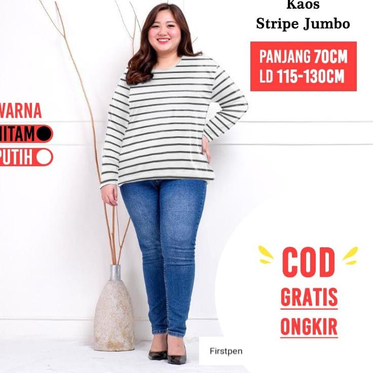 Miliki Kaos Manset Polos Hitam Putih Lengan Panjang Wanita Jumbo Bigsize LD Sampai 130 케