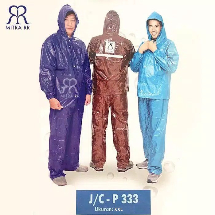 Jas hujan Setelan Jaket Celana Penguins P-333 Raincoat Tebal PVC