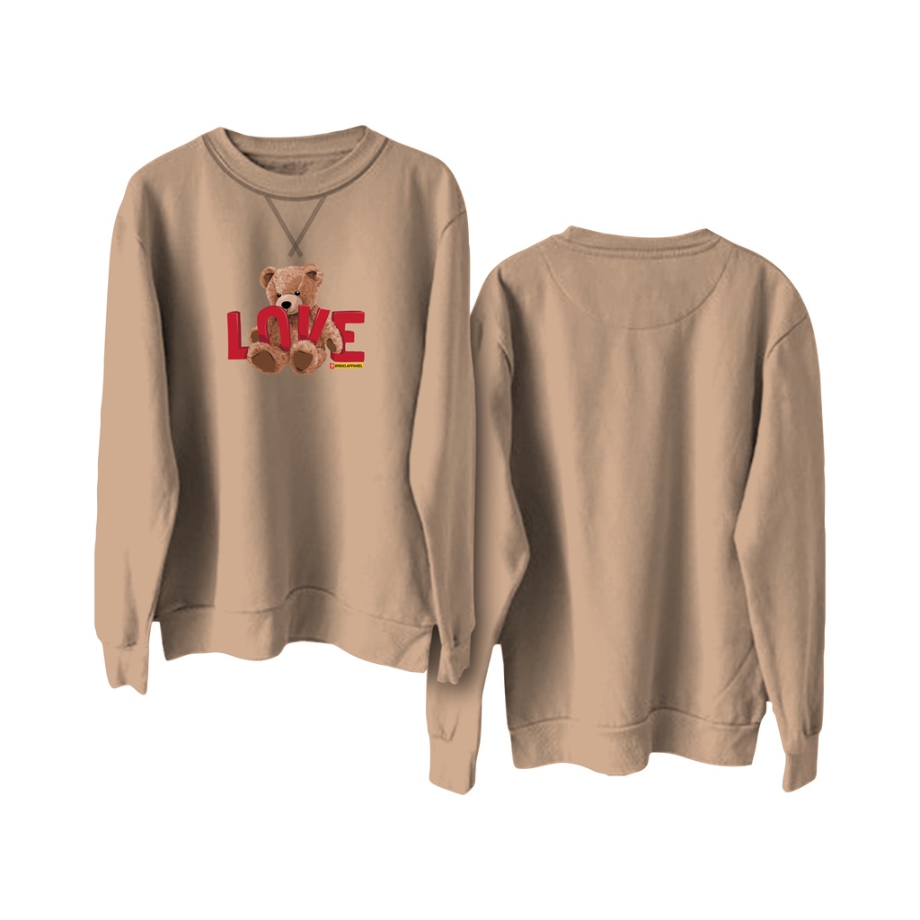 BRIGO Basic Sweatshirt Beruang Love II Sweater Crewneck BRIGO Sablon DTF Fleece Cotton M-XXL (Pria &amp; Wanita) Free stiker&amp;Gantungan Kunci