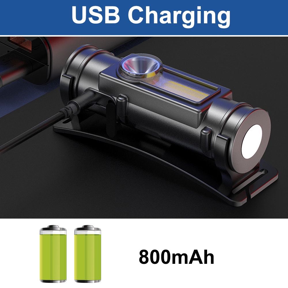 Senter Kepala Led Xpe + Cob Usb Rechargeable Portable Anti Air Dengan Baterai Built-In