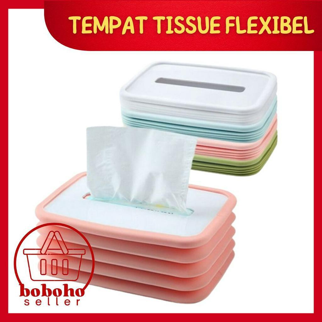 Tempat  Kotak Tissue Silikon Lipat Flexible Portable Multifungsi