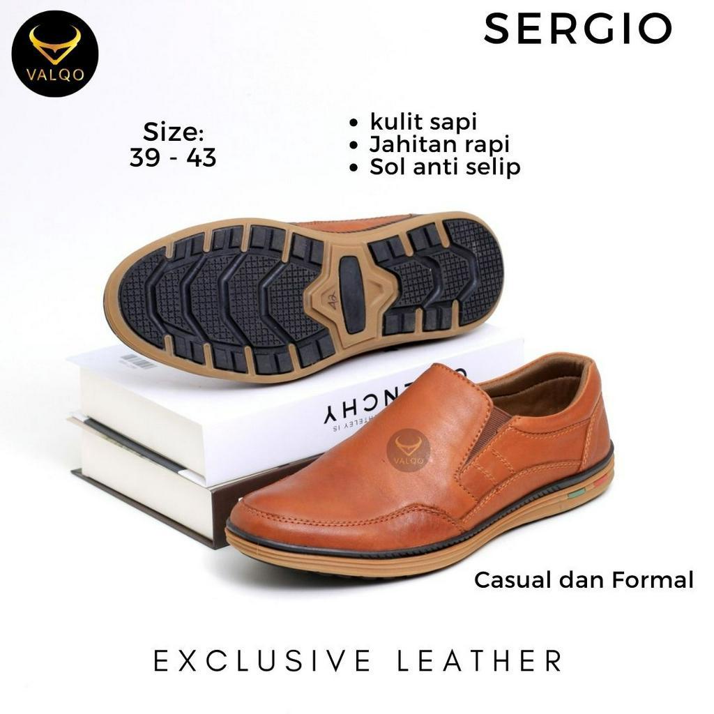 [VALQO] SERGIO Sepatu Kulit Sapi Pria Flat Shoes Sole Anti Selip Kantor Formal dan Kasual Santai