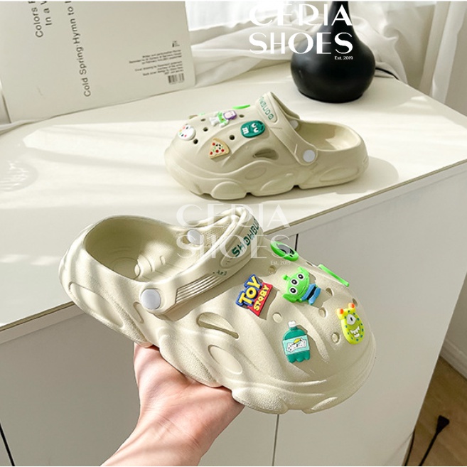 PVC Sandal Slop Wanita Clog Slip On Jibbitz Import Bangkok Rubber ELastic Super Soft Toy Story Sol Rubber Anti Slip Summer Sandals 218