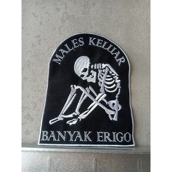 Bordir MALES KELUAR BANYAK ERIGO ukuran Besar Belakang Jaket Backpatch Emblem Tengkorak Parka Rompi 