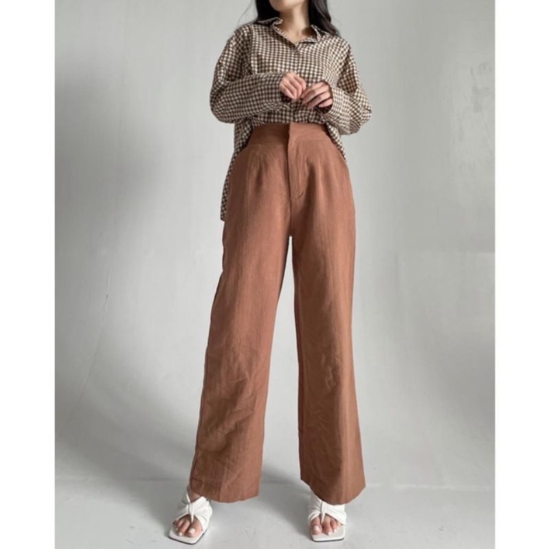 SEOUL Highwaist Kulot Celana Wanita Linen Angel Premium Pants