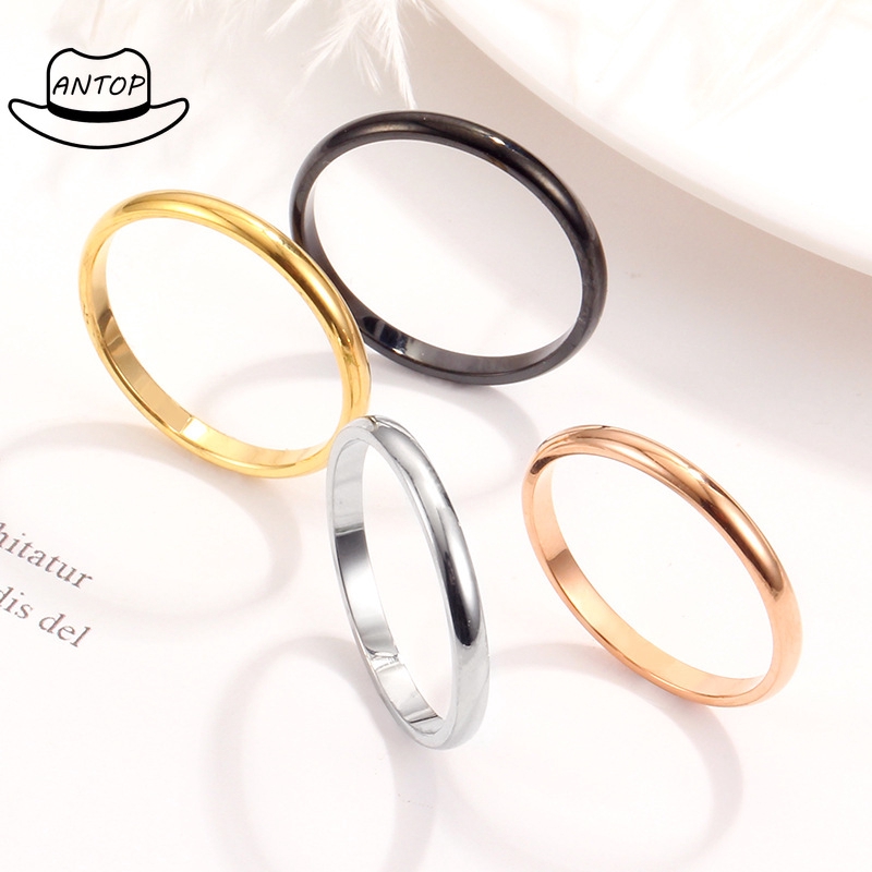 Cincin Pertunangan / Pernikahan Bahan Titanium Steel Lapis Silver Rose Gold