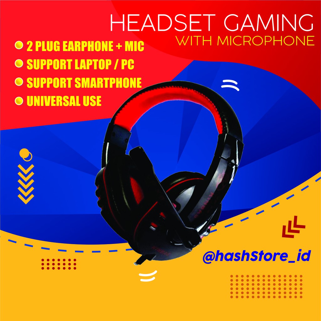 HEADSET GAMING SMARTPHONE/PC DENGAN MICROPHONE HEADSET SUPER BASS UNTUK PC/SMARTPHONE