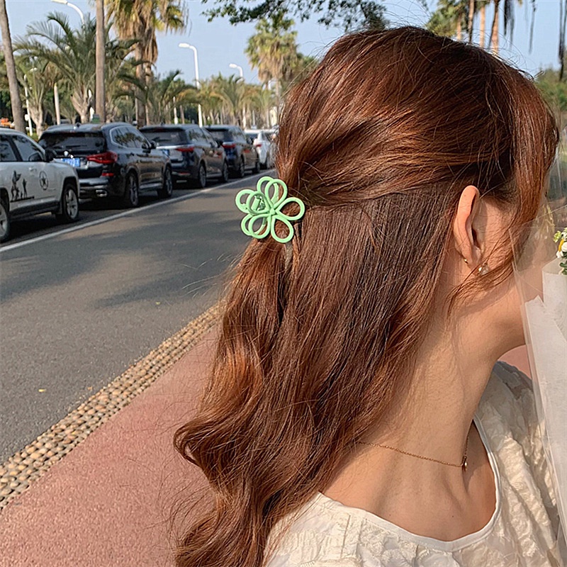 Korean Sweet Style Summer Spring Candy Color Fashion Flower Shape Alloy Hair Clip for Women Photo Prop