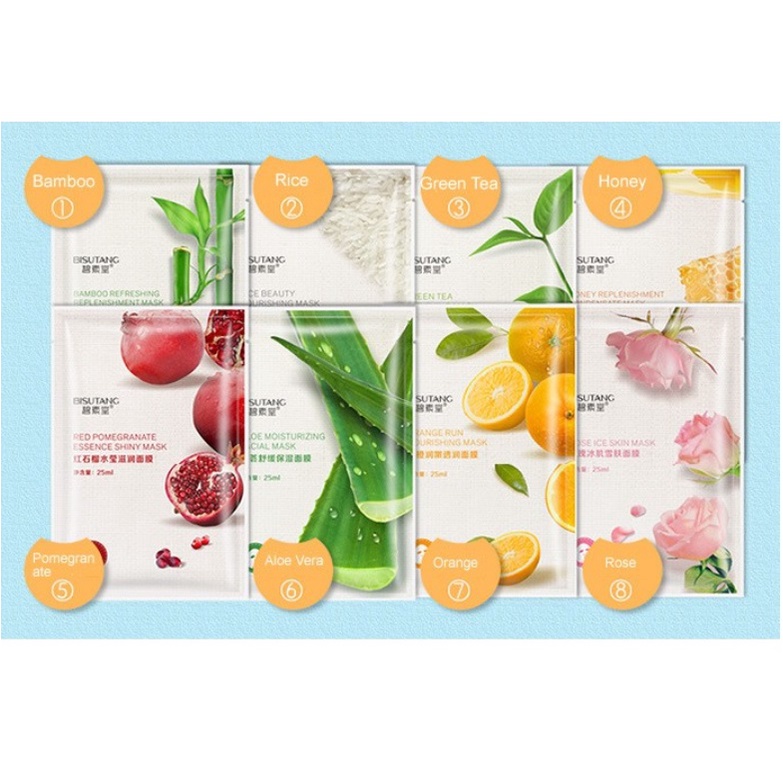 Bisutang Sheet Mask 8 VARIAN / Masker Wajah Organik Bisutang / Masker Korea Serum Wajah / Masker Wajah Pemutih Wajah dan Glowing Viral / Anti Aging Masker Jerawat &amp; Masker Komedo – Masker Muka Pria Wanita Skincare / Masker Wajah Murah