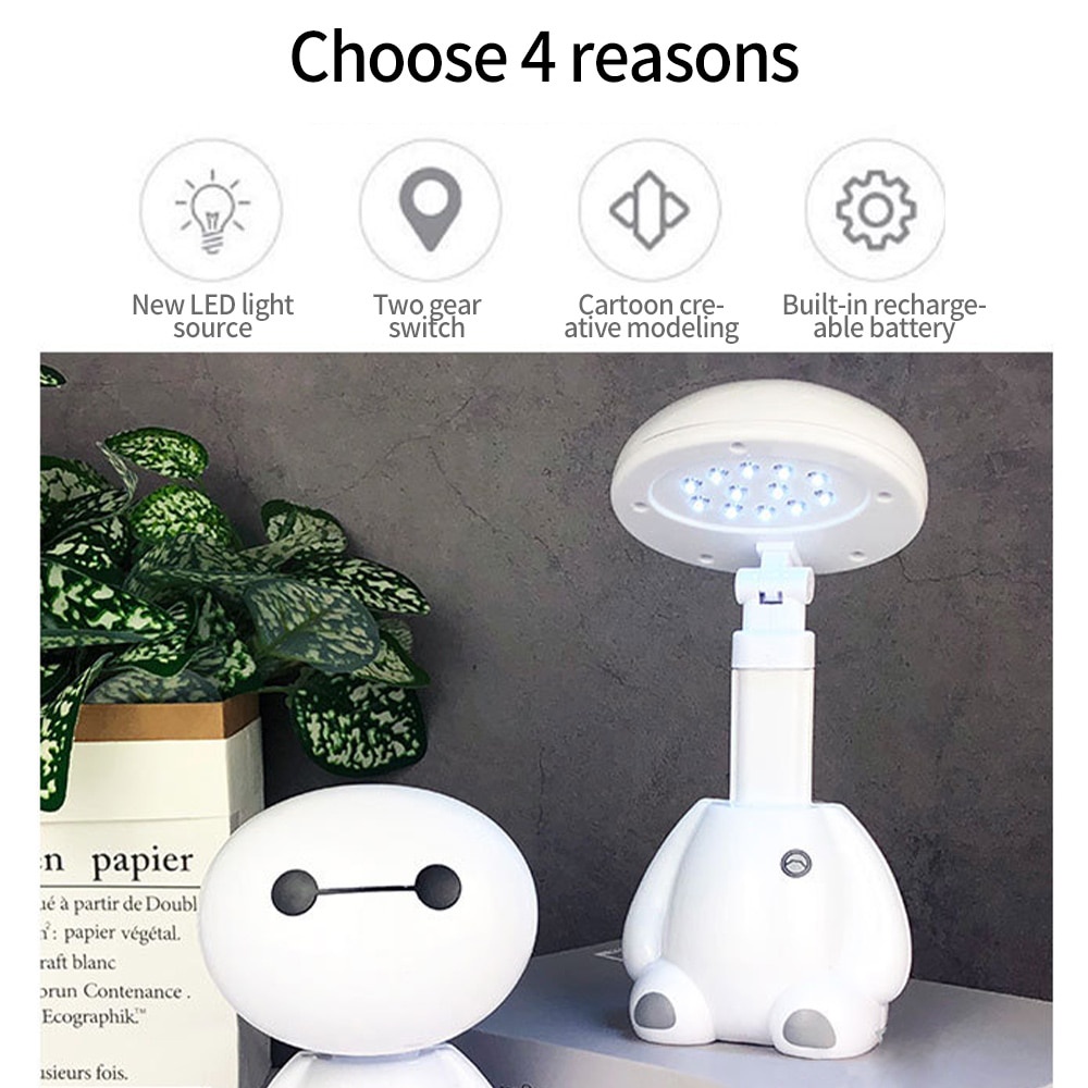 Lampu Karakter Robot Baymax untuk mainan sekaligus Lampu belajar Anak LED Meja Kartun Baymax - HCYLP071 LED Table Lamp Panda Cute Cartoon LED Rechargeable Night Light Cartoon Big White Children Bedside Lamp Novelty Lighting