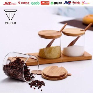 toples kaca tempat bumbu dapur 3pcs set tutup bambu toples kaca tempat bumbu dapur 3pcs set tutup bambu