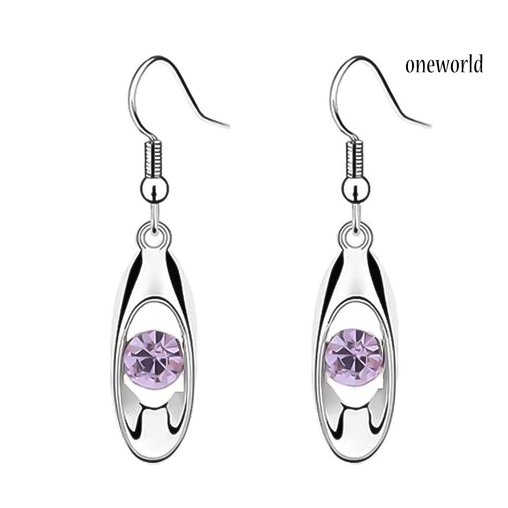 OW# Women Round Cut Rhinestone Inlaid Water Drop Dangle Hook Earrings Jewelry Gift