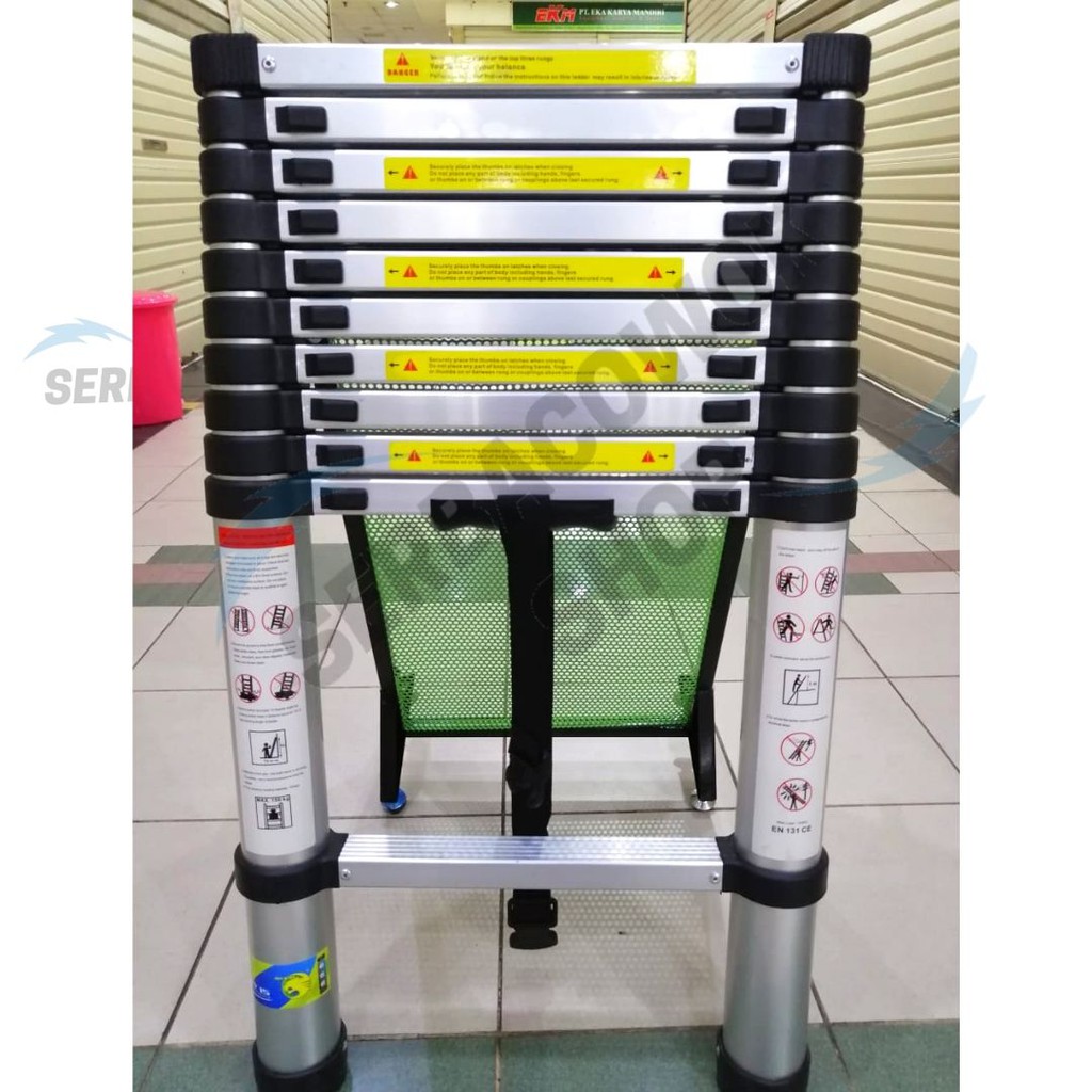 Tangga Aluminium Teleskopik 3.2M Single Telescopic Ladder Serbaguna Lipat Lurus Termurah Berkualitas