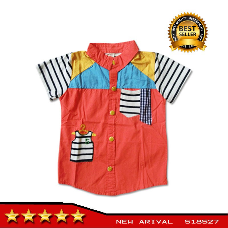 KEMEJA ANAK LAKI-LAKI KOMBINASI ORANGE GARIS-GARIS TERBARU MURAH
