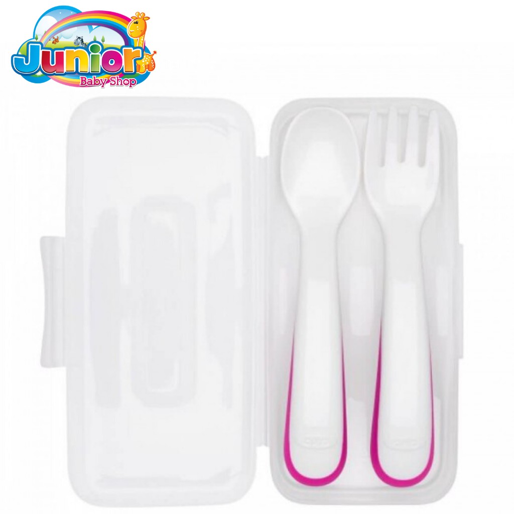 OXO TOT On The Go Plastic Fork &amp; Spoon Set With Travel Case