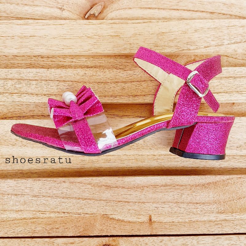 Sandal Sepatu Hak Anak Perempuan 5 cm Heels Motif Mutiara Sendal Pesta Anak Cewe