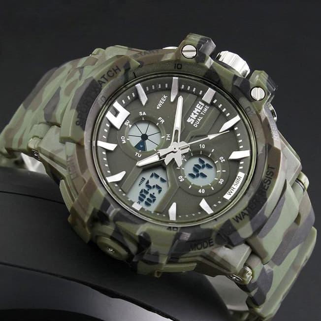 Dipesan Jam Tangan Pria Original Skmei Tentara Polisi Anti Air Led Analog - Hijau Produk The Best