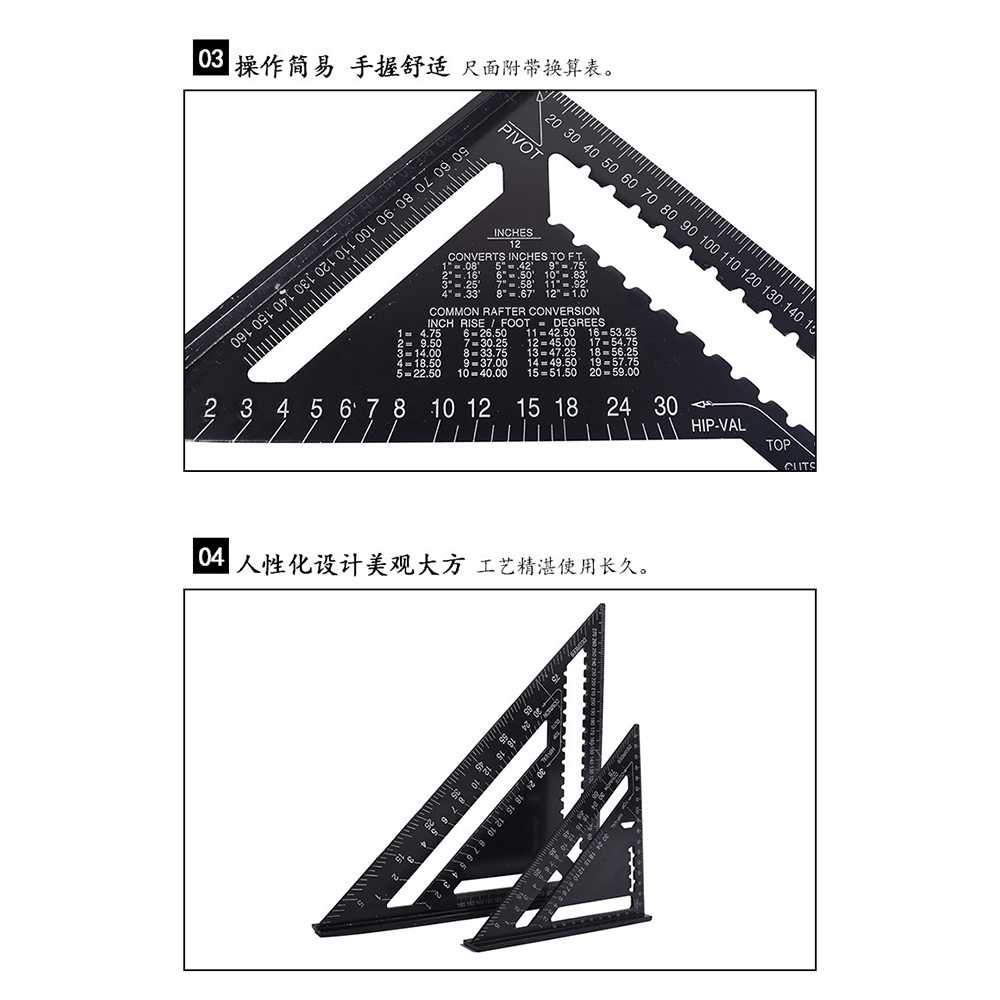 TD - CEA VKTECH Penggaris Siku Mistar Triangle Ruler Aluminium 7 inch - A10D01