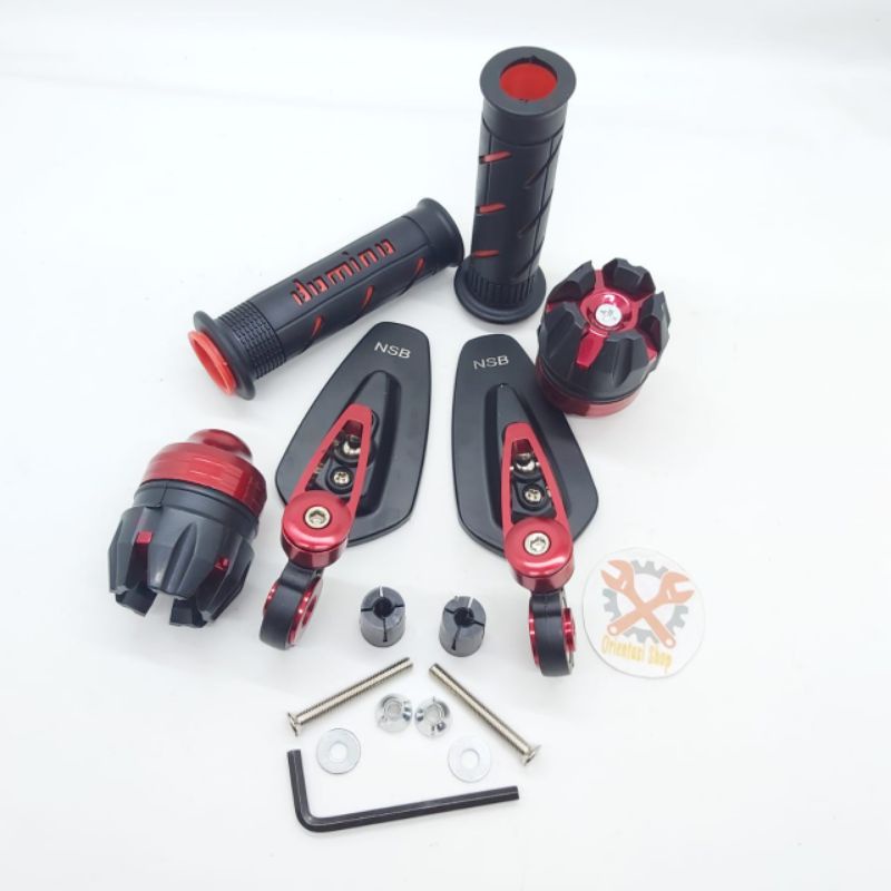 Spion Jalu CNC oval+grip domino+Jalu as roda universal bisa untuk semua motor