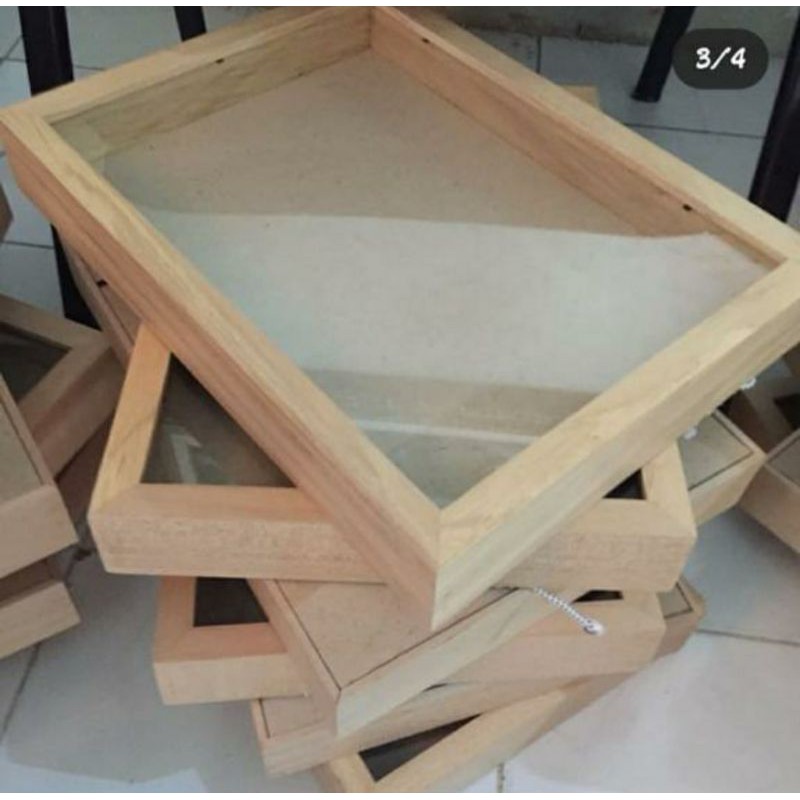 Pigura kayu 3D ukuran A4 21x30 kaca  acrylic  anti pecah 