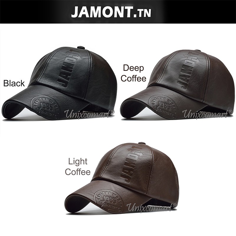 Topi Kulit Leather PU Jamont LEAD THE WORLD Topi Baseball Hat Casual Sport Pria Wanita