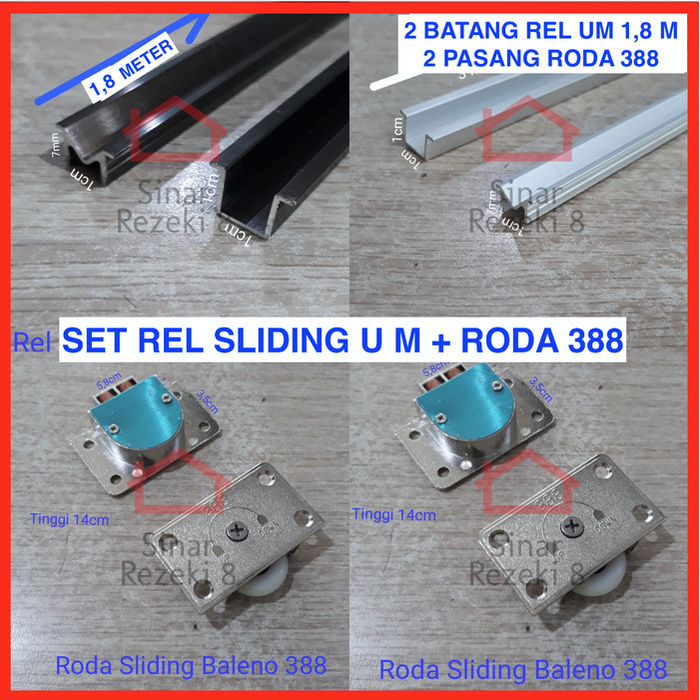 SET Rel U M + Roda 388 1 PINTU Lemari Sliding / UM Geser SD12 - 1 Pintu 1,8 MTR, Cokelat