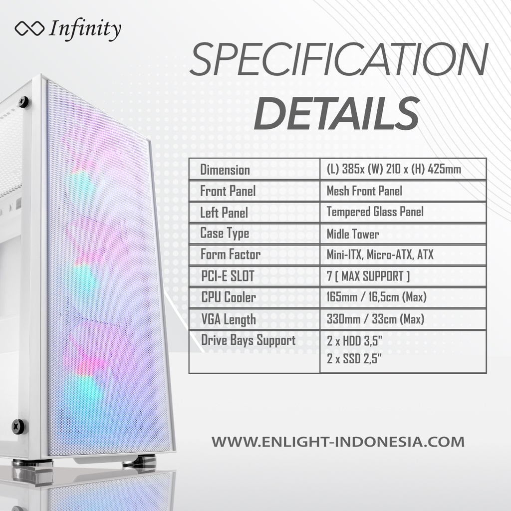 Enlight White Master Micro ATX Casing PC Gaming Tempered Glass