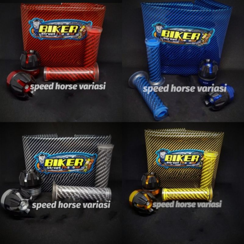 Paket 3item Handgrip bad karbon+kulit jok biker+Jalu as roda depan Universal