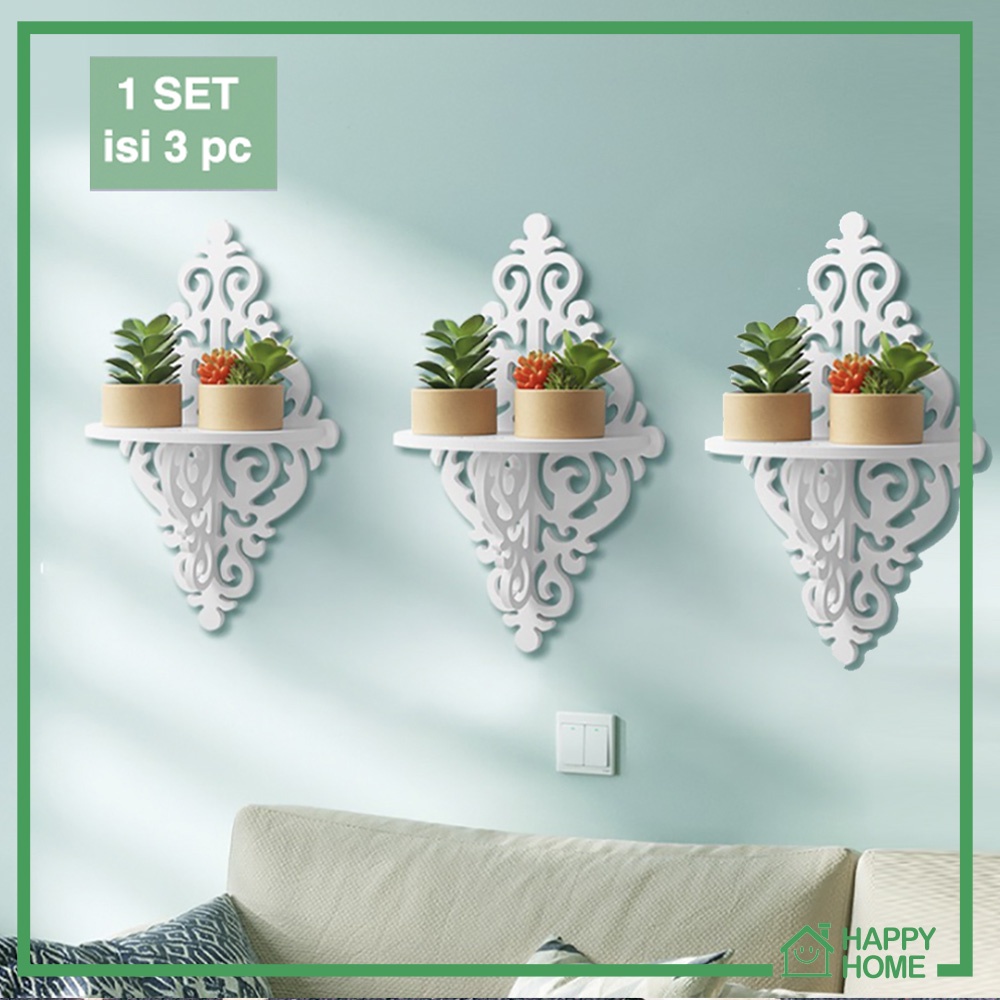 Rak dinding vintage decorative rack shabby chic (set isi 3) rak pot bunga rak susun 3