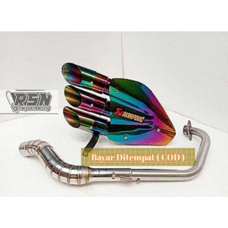 Knalpot Akrapovic Cabang 3 Pelangi NMax Vario Mio Beat PCX Vixion Tiger MegaPro Fullset