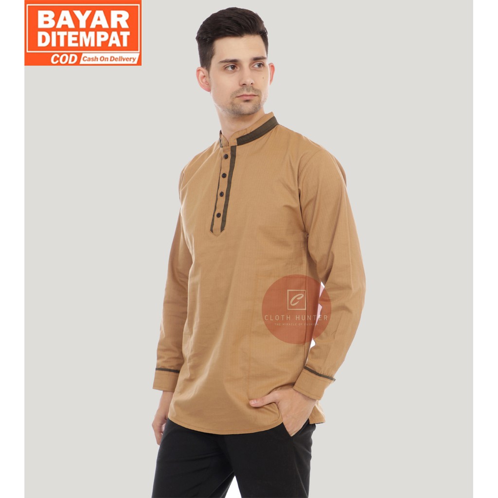 BAYAR DITEMPAT - Baju Koko Pria Lengan Panjang AMMAR Polos Bahan Katun Cigarette