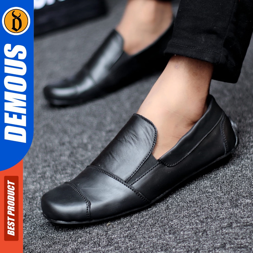 DEMOUS Wark - Sepatu Slip On Pria Casual Kulit Asli