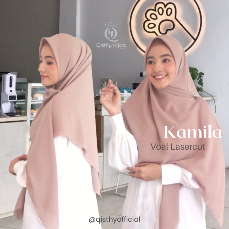 Kamila SEGI EMPAT LASER CUT OSKARA VOAL MIRACLE PLAIN | Hijab Segi Empat 120 x 120 by Qisthy Hijab