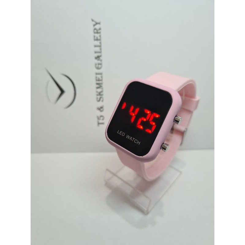 Jam Led watch 1271 original free gift box-Pink muda