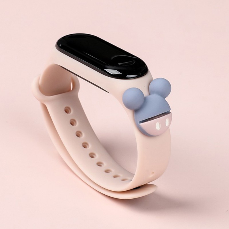 Jam Tangan Elektronik Tahan Air IP67 Motif Kartun Anak Laki-laki Perempuan LED Minimalis Gelang A25-Beige Mickey