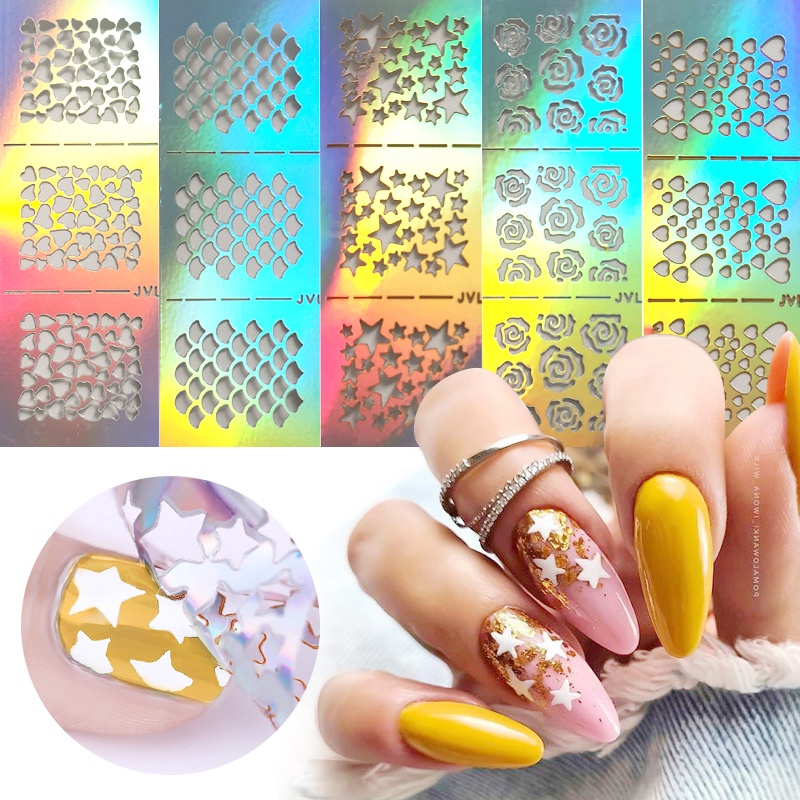 Stiker Kuku 3D Motif Kupu-Kupu / Bintang / Hati Hollow Untuk Dekorasi Nail Art DIY