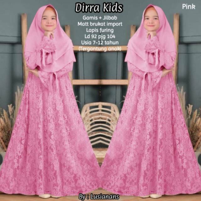 DIRRA SYARI KIDS Bahan Moscrepe Brukat Mix Full Brukat (Dapat Gamis+Kerudung) Baju Muslim Anak Simpl