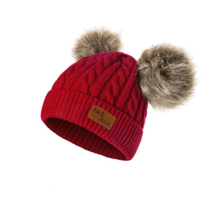 topi rajut pom pom - kupluk bayi premium- accecoris anak bayi-Maroon