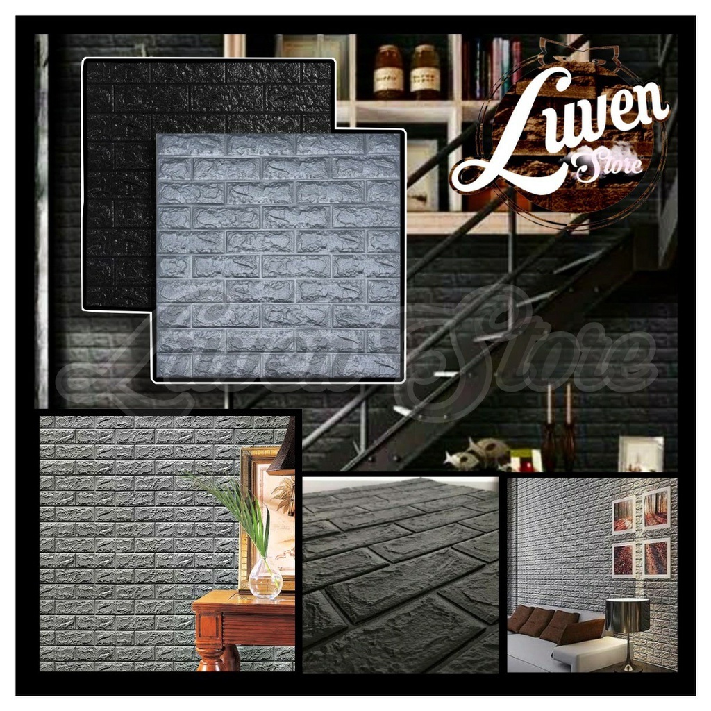 Paket Hemat 10 Lembar Wallpaper 3D Foam Brick. Wall Stiker Dinding Dekorasi Rumah Terbaik.-Bata Hitam