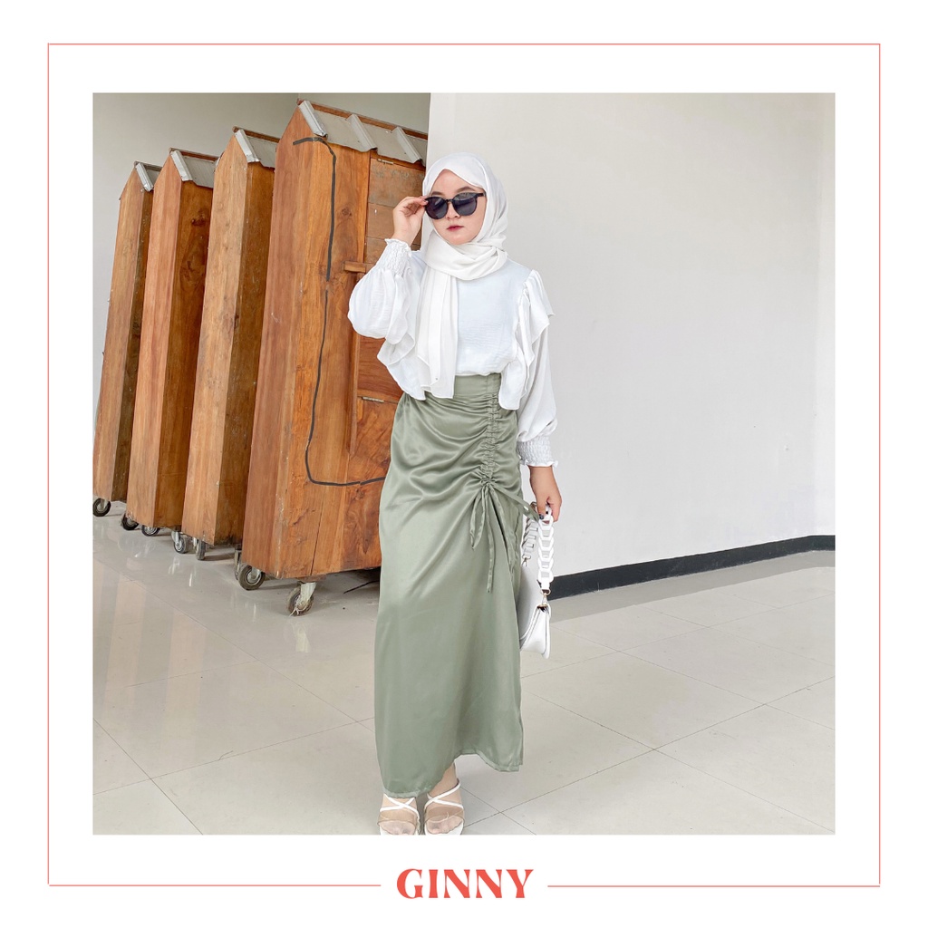 Sri Skirt | Women's Modern Plain Drawstring Kebaya Skirt | Bawahan Rok Kebaya Kain Satin Serut Polos Wanita | GINNY-5