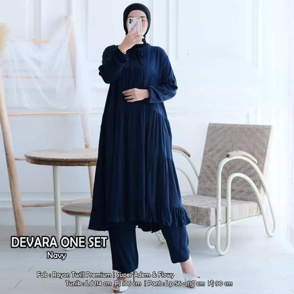 Baju Setelan Wanita Terbaru One Set Jumbo Polos Devara One Set Tunik Dan Celana One Set Katun Rayon 